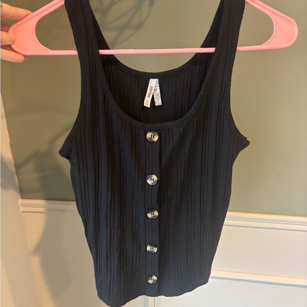 Mudd Black Ribbed Button-Front Tank Top